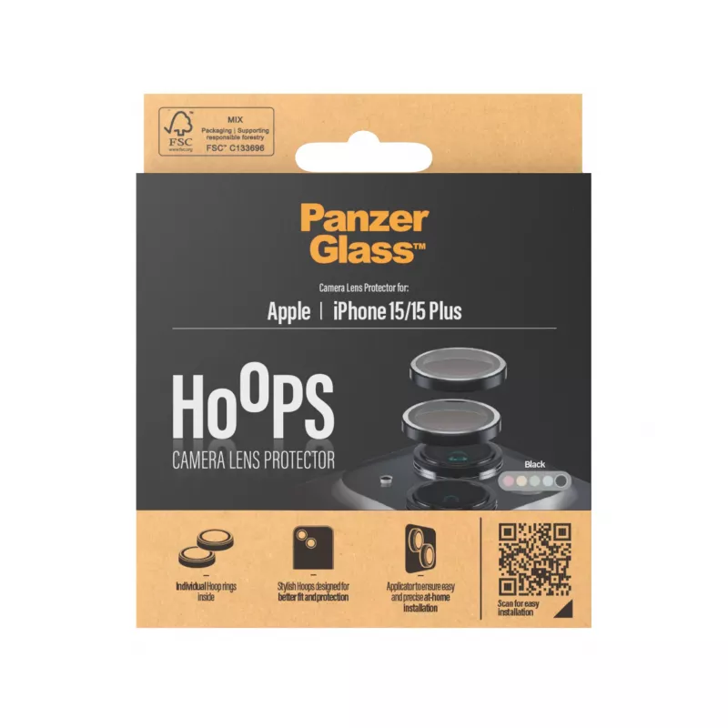 PanzerGlass ® Hoops® Vetro protezione obiettivo fotocamera nero iPhone 15 | 15 Plus