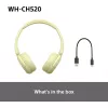 Sony WHCH520Y.CE7, wireless, chiamate/musica, 20 - 20000 Hz, 147 g, headset, giallo