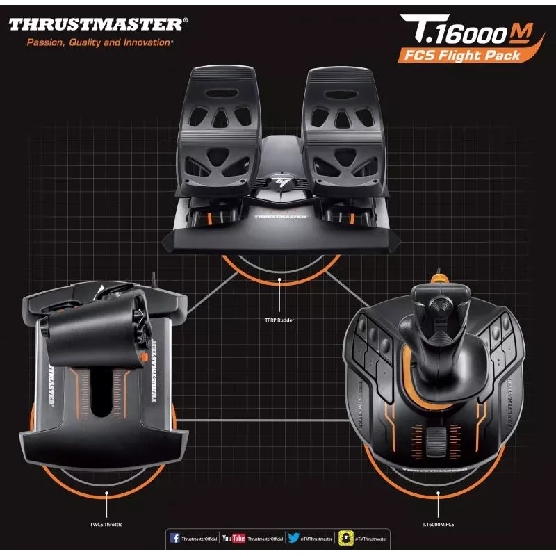 Thrustmaster T-16000M FCS Flight Pack nero USB joystick analogico / digitale MAC, PC