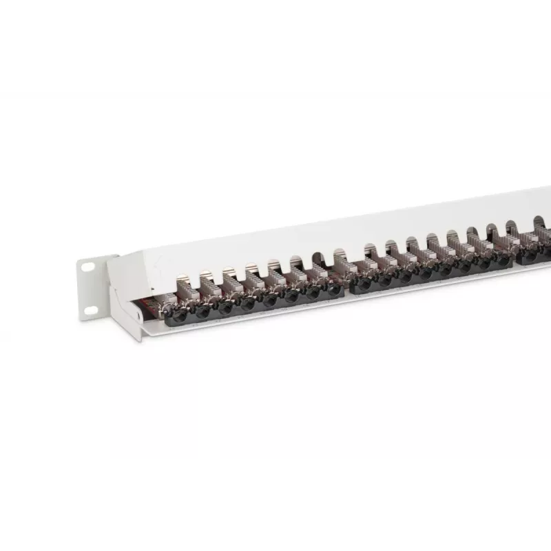 Patch panel DIGITUS DN-91624S-EA da 19 pollici, CAT6A classe EA, schermato, 24 porte RJ45, LSA, 1U, grigio chiaro RAL 7035