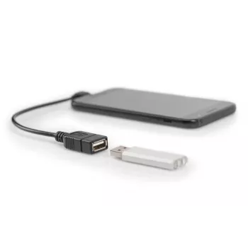 DIGITUS cavo adattatore USB 2.0, OTG, Type Micro B - A M/F, 15 cm, conforme USB 2.0, ad angolo retto, nero