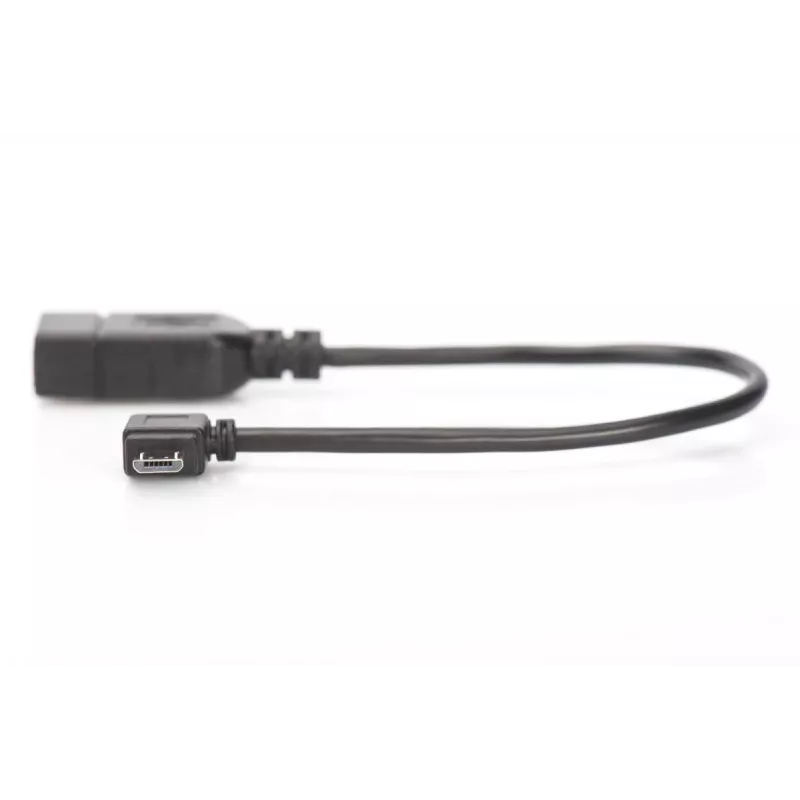 DIGITUS cavo adattatore USB 2.0, OTG, Type Micro B - A M/F, 15 cm, conforme USB 2.0, ad angolo retto, nero