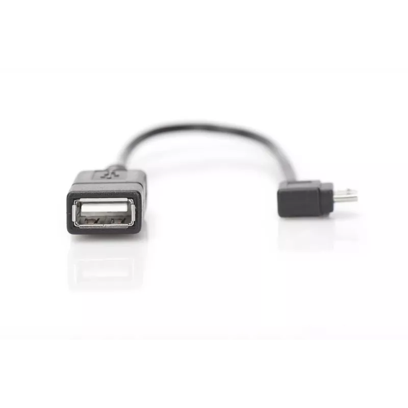DIGITUS cavo adattatore USB 2.0, OTG, Type Micro B - A M/F, 15 cm, conforme USB 2.0, ad angolo retto, nero