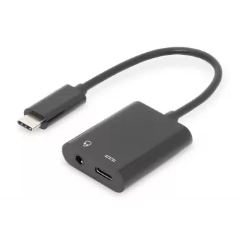 DIGITUS cavo splitter USB Type-C, Type C – 3,5 mm + Type C M/F/F, 20 cm nero