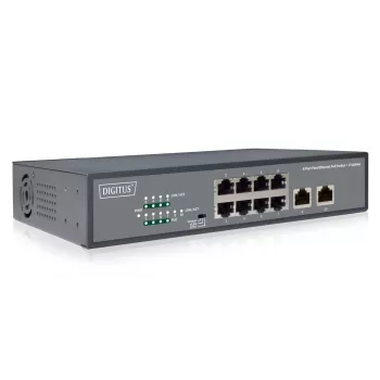DIGITUS Switch Fast Ethernet PoE af/at 8 porte + 2 uplink budget PoE 120W, montaggio a rack