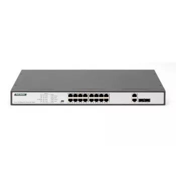 DIGITUS Switch Fast Ethernet PoE 16 porte PoE + 2 Combo, budget PoE 250 W