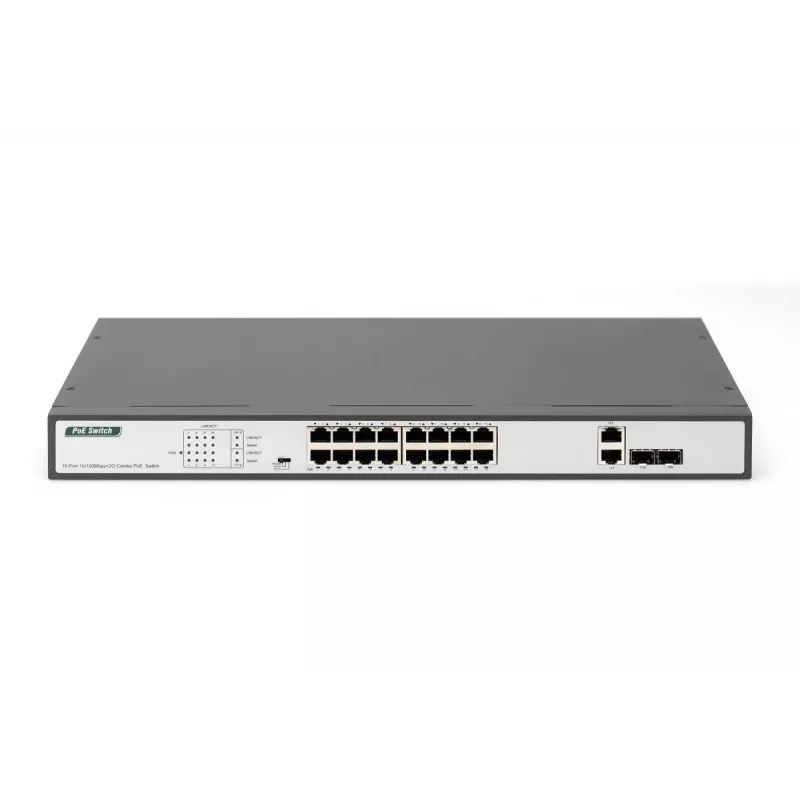 DIGITUS Switch Fast Ethernet PoE 16 porte PoE + 2 Combo, budget PoE 250 W