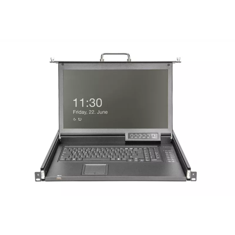 Console modulare DIGITUS HD LCD TFT con KVM 1 porta, RAL 9005 nero - tastiera DE