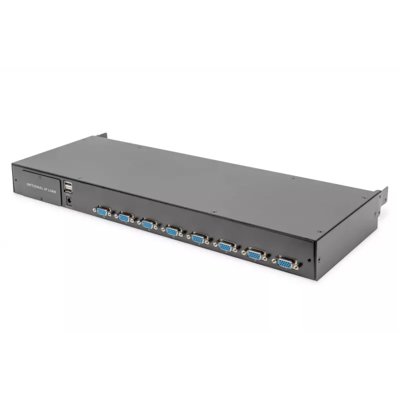 Console KVM LCD Full HD modulare DIGITUS DS-72221-2GE da 19 pollici (48,3 cm), KVM VGA a 8 porte, touchpad, tastiera tedesca