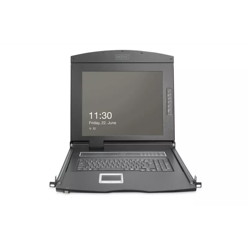 Console KVM LCD Full HD modulare DIGITUS DS-72221-2GE da 19 pollici (48,3 cm), KVM VGA a 8 porte, touchpad, tastiera tedesca