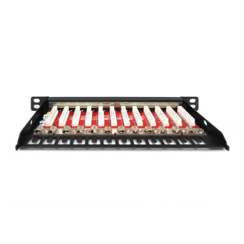 DIGITUS Patch Panel CAT6A, schermato, 12 porte, 1/2U, installazione rack 10 pollici, nero RAL 9005