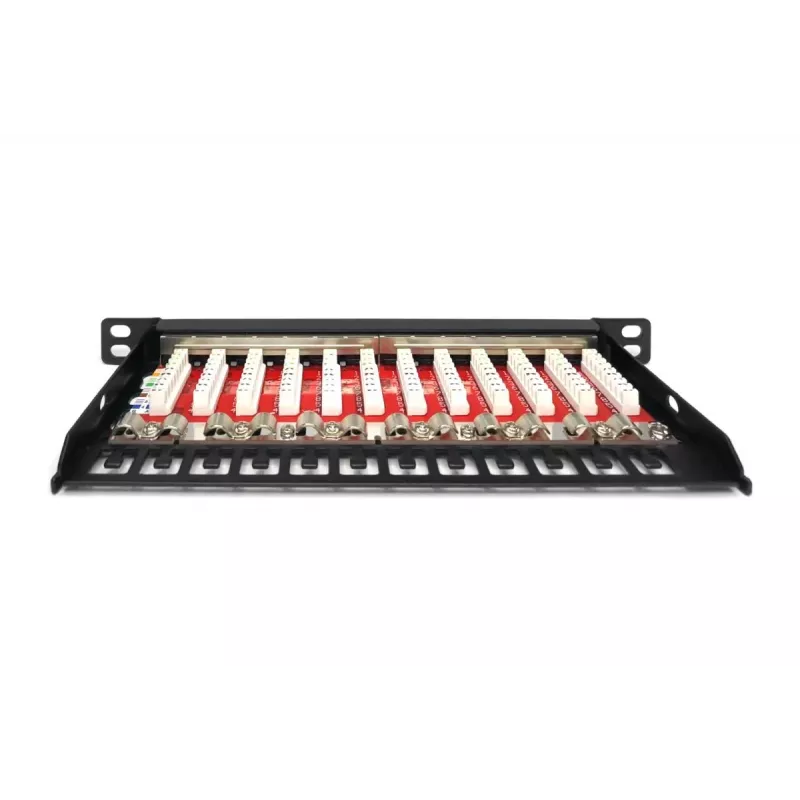 DIGITUS Patch Panel CAT6A, schermato, 12 porte, 1/2U, installazione rack 10 pollici, nero RAL 9005