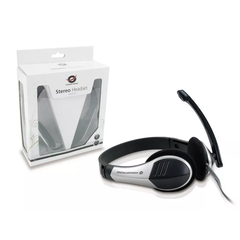 Conceptronic Allround Headset stereo con filo, 20 - 22000 Hz, ufficio/call center, 111 g, headset, nero, argento