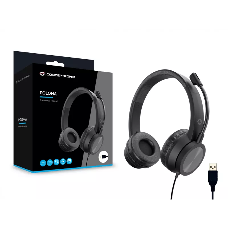 Conceptronic POLONA05B Headset stereo USB con microfono con cancellazione del rumore