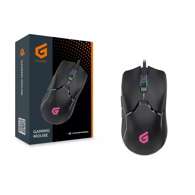 Conceptronic DJEBBEL 6D Mouse gaming, 7200 DPI, per destrimani, ottico, USB Type-A, 7200 DPI, nero