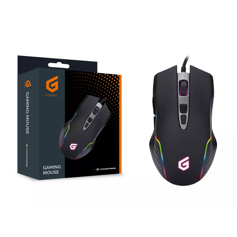 Conceptronic Mouse gaming USB 7D, 7200 DPI, per destrimani, ottico, USB Type-A, 7200 DPI, nero