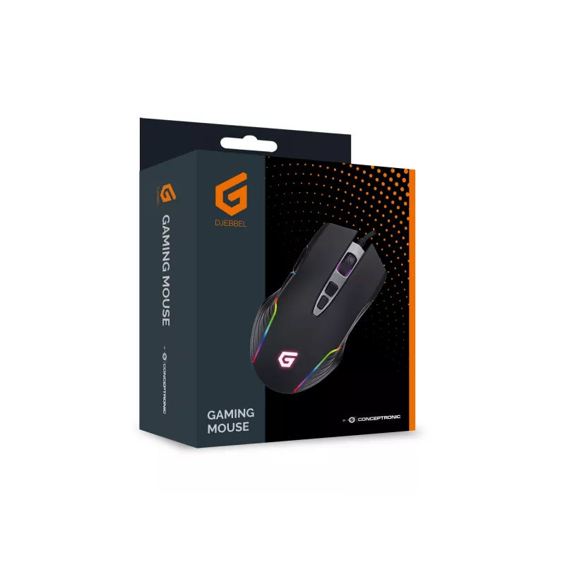 Conceptronic Mouse gaming USB 7D, 7200 DPI, per destrimani, ottico, USB Type-A, 7200 DPI, nero