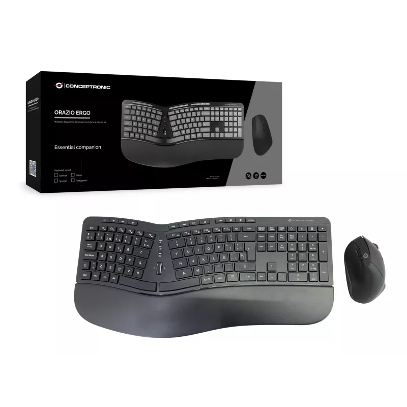 Conceptronic ORAZIO ERGO Set tastiera e mouse ergonomico wireless, layout spagnolo