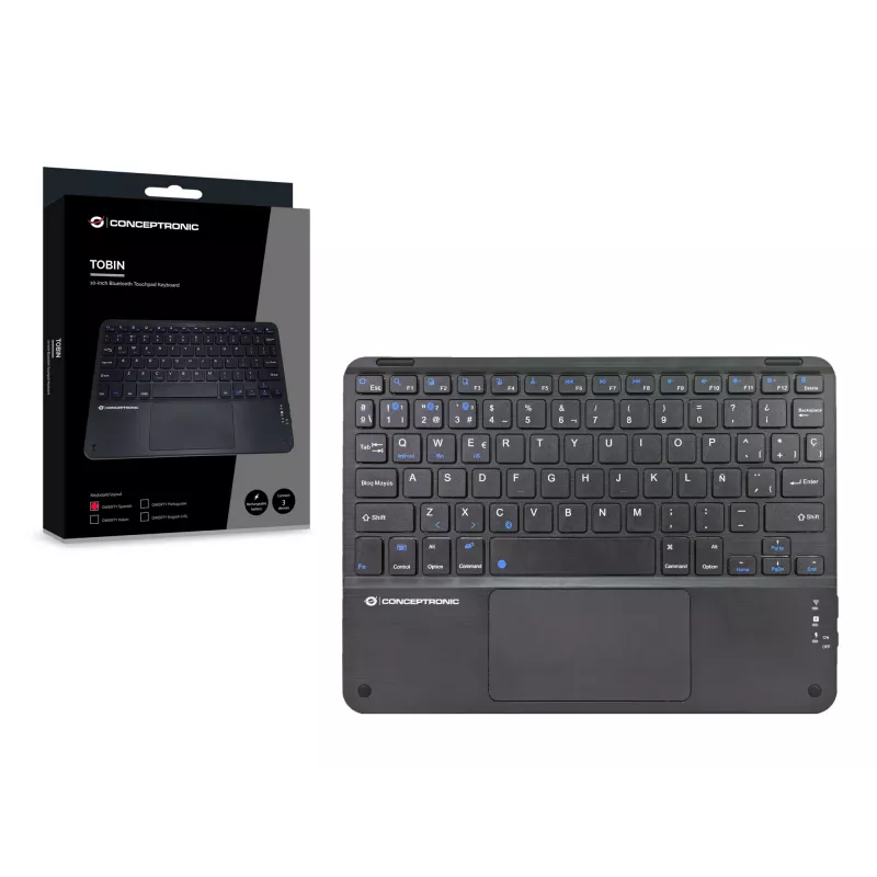 Conceptronic TOBIN01BES Tastiera Bluetooth con touchpad da 10 pollici, QWERTY spagnolo
