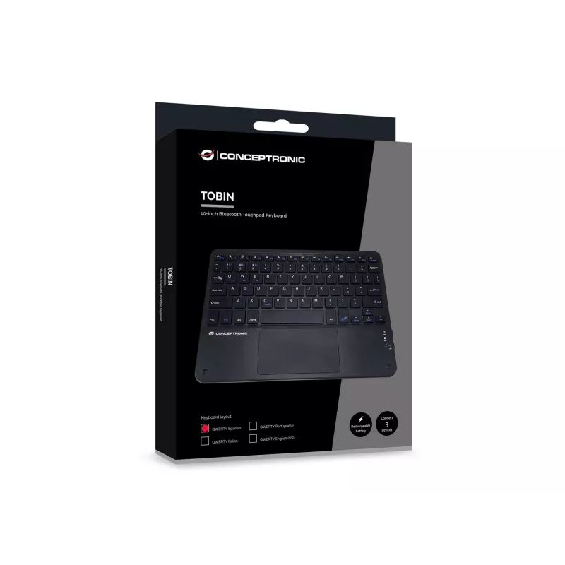 Conceptronic TOBIN01BES Tastiera Bluetooth con touchpad da 10 pollici, QWERTY spagnolo