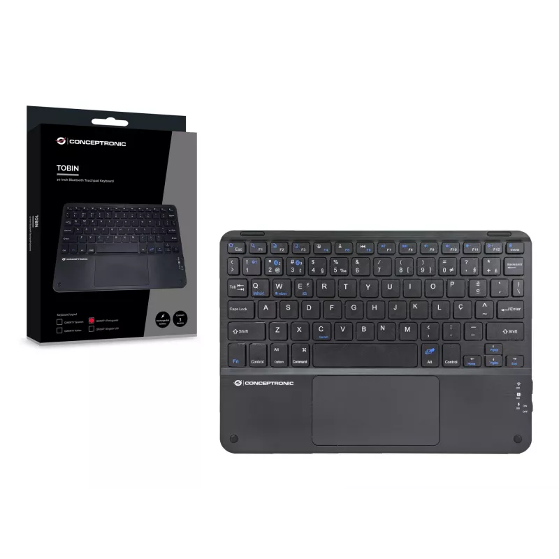 Conceptronic TOBIN01BPT Tastiera Bluetooth con touchpad da 10 pollici, QWERTY portoghese