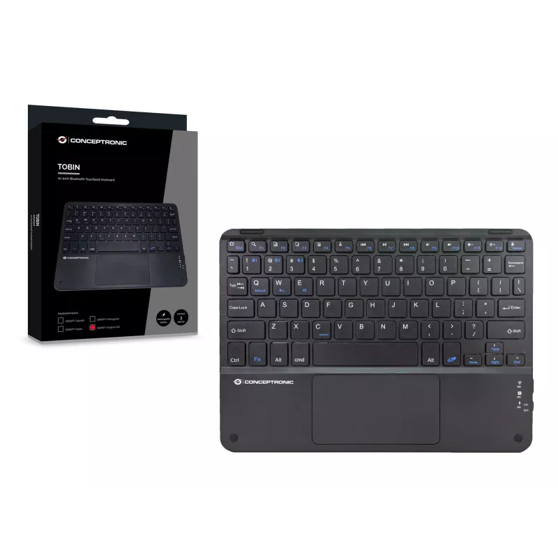 Conceptronic TOBIN01BUS Tastiera Bluetooth con touchpad da 10 pollici, QWERTZ EN (US)