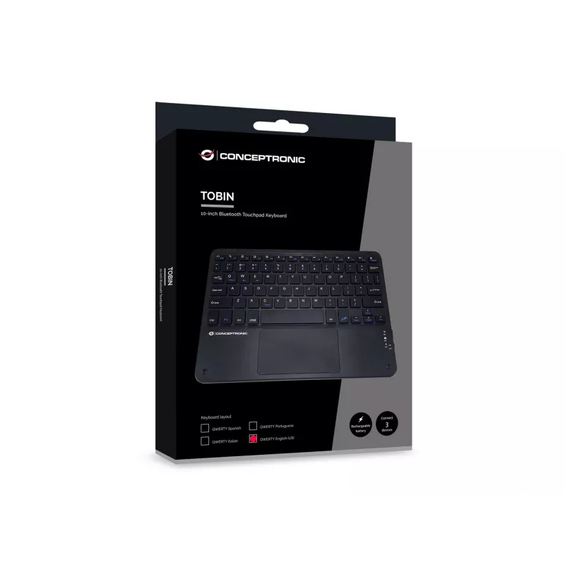 Conceptronic TOBIN01BUS Tastiera Bluetooth con touchpad da 10 pollici, QWERTZ EN (US)