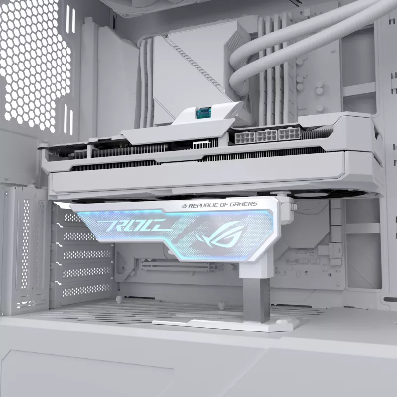Supporto per scheda grafica ASUS ROG Herculx Universal bianco – 0,5 m di lunghezza, supporta 1 GPU, illuminazione multicolore