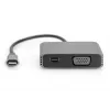 DIGITUS Adattatore USB-C - mini DP + VGA, 20 cm 4K/30Hz, argento, case in alluminio