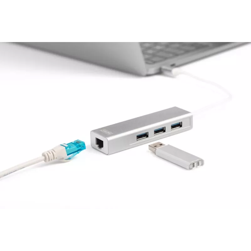 DIGITUS Hub USB 3.0 Type-C 3 porte con Gigabit Ethernet 3x USB A/F,1xUSB C/M,1x RJ45 LAN