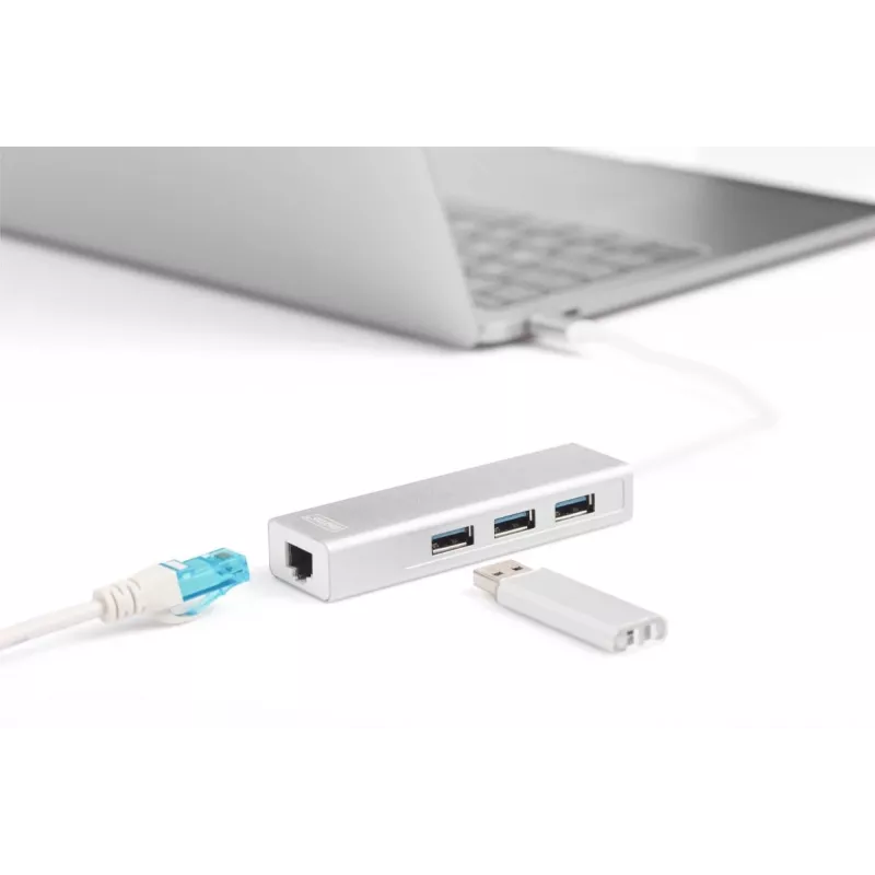 DIGITUS Hub USB 3.0 Type-C 3 porte con Gigabit Ethernet 3x USB A/F,1xUSB C/M,1x RJ45 LAN