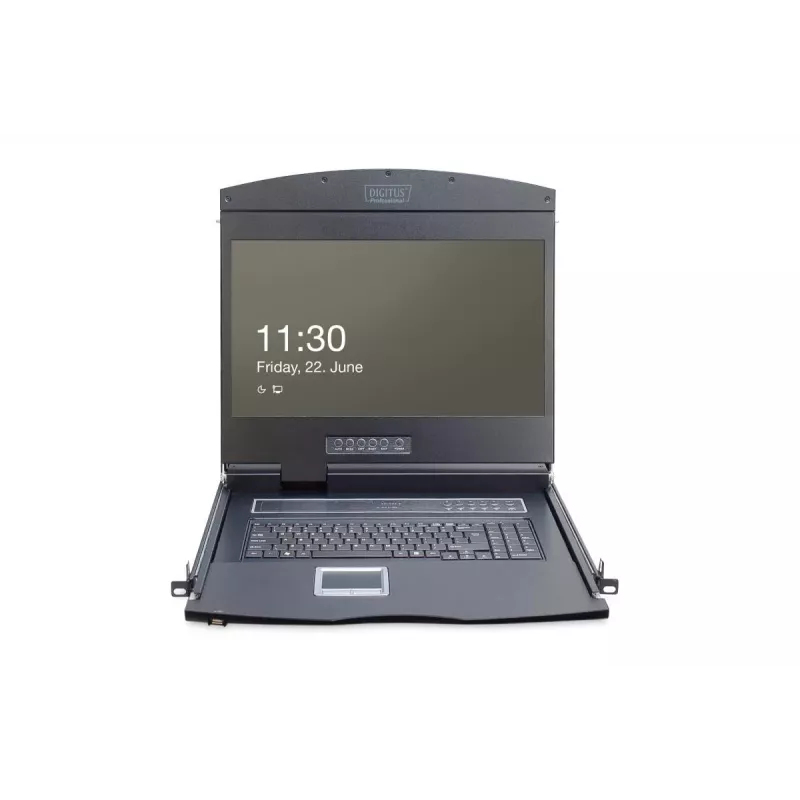 DIGITUS DS-72211-3GE console KVM LCD da 19 pollici, VGA a 16 porte, touchpad, tastiera tedesca
