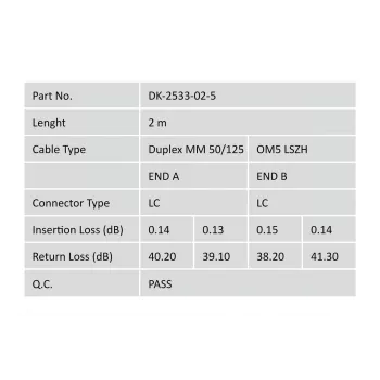 DIGITUS cavo patch in fibra ottica, LC su LC multimodale, OM5, 50/125 µ, duplex lunghezza 2 m