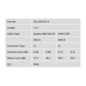 DIGITUS cavo patch in fibra ottica, LC su LC multimodale OM4 - 50/125 µ, duplex, colore RAL4003 lunghezza 7 m
