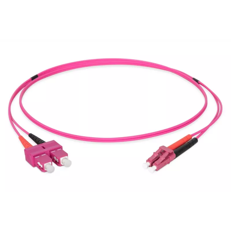 DIGITUS cavo patch in fibra ottica, LC su SC multimodale OM4 - 50/125 µ, duplex, colore RAL4003 lunghezza 1 m