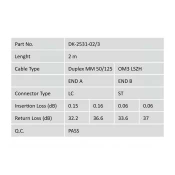 DIGITUS cavo patch in fibra ottica, LC su ST multimodale 50/125 µm, duplex lunghezza 2 m classe OM3