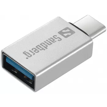 Sandberg Dongle USB-C a USB 3.0, USB 3.2 Gen 1 (3.1 Gen 1) Type-C, USB 3.2 Gen 1 (3.1 Gen 1) Type-A, Argento, Alluminio, 5 g, 80 mm
