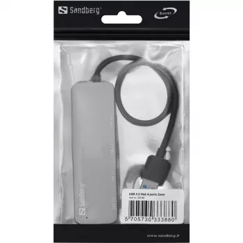Sandberg Hub USB 3.0 4 Porte SAVER, USB 3.2 Gen 1 (3.1 Gen 1) Type-A, USB 3.2 Gen 1 (3.1 Gen 1) Type-A, 5000 Mbit/s, Argento, Alluminio, 40 g