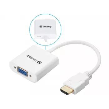 Sandberg Convertitore HDMI a VGA, VGA (D-Sub), HDMI tipo A (Standard), Connettore maschio, Connettore femmina, Bianco, RoHS