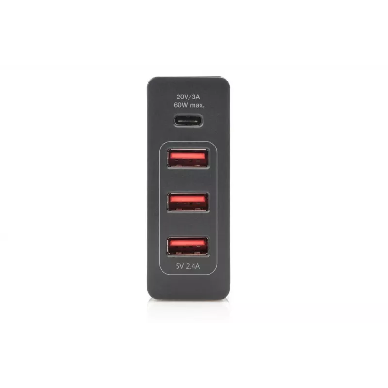 DIGITUS caricabatterie USB a 4 porte, 72 W 1x USB-C (PD) 5,9,15,20 V/3 A, 3x USB-A 5 V/2,4 A, nero