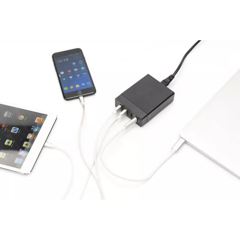 DIGITUS caricabatterie USB a 4 porte, 72 W 1x USB-C (PD) 5,9,15,20 V/3 A, 3x USB-A 5 V/2,4 A, nero