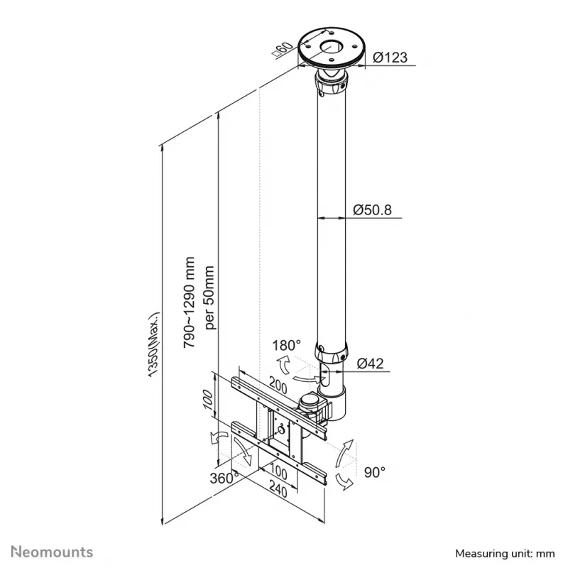 Supporto a soffitto per monitor/TV Neomounts FPMA-C100 10-30