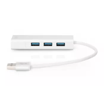 DIGITUS Hub USB 3.0 a 3 porte e adattatore Gigabit LAN 3xUSB A/F, 1xUSB A/M, 1xRJ45 LAN Supporta Windows e Mac OS