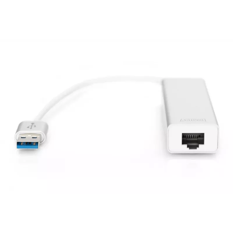 DIGITUS Hub USB 3.0 a 3 porte e adattatore Gigabit LAN 3xUSB A/F, 1xUSB A/M, 1xRJ45 LAN Supporta Windows e Mac OS