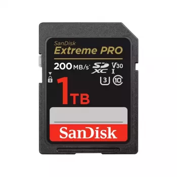 Scheda di memoria flash SDXC SANDISK Extreme PRO 1TB UHS-I U3 V30 Classe 10, fino a 200 MB/s in lettura, 140 MB/s in scrittura, resistente agli urti, nero