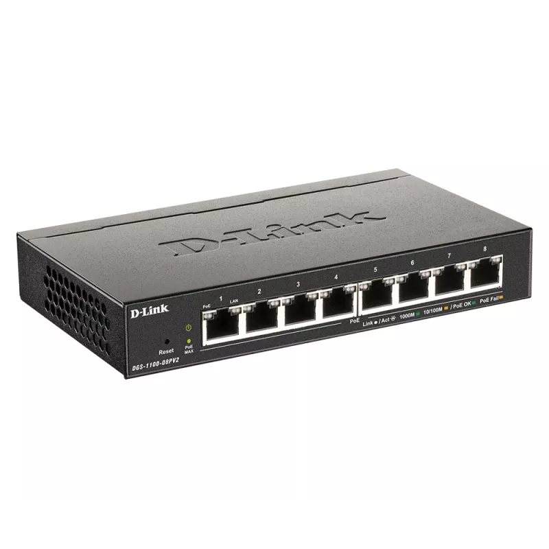 D-Link DGS-1100-08PV2 Managed L2/L3 Gigabit Ethernet (10/100/1000) Power over Ethernet (PoE) nero