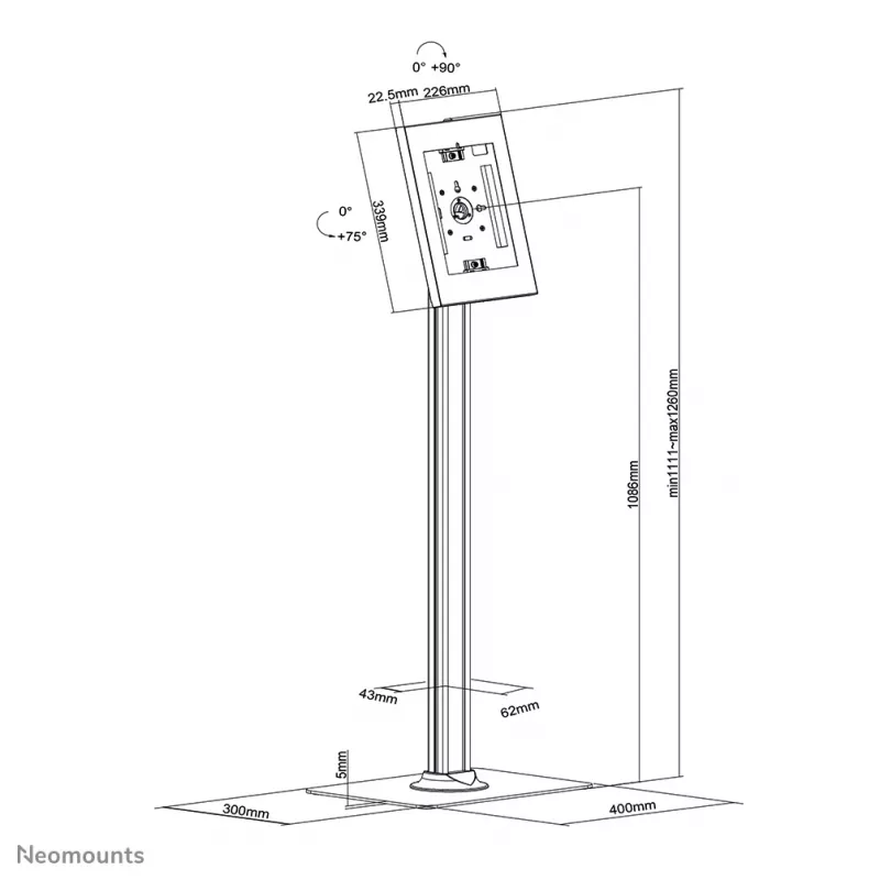 Neomounts FL15-650WH1 supporto a pavimento per tablet 9,7-11 pollici – con serratura
