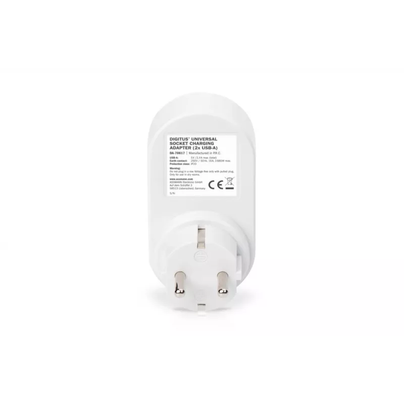 Alimentatore DIGITUS con 2 porte USB 250V, 50 Hz, USB: 5V, 2,1A, bianco / grigio