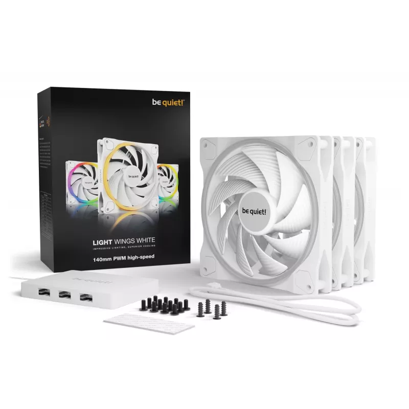 be quiet Light Wings White | 140mm PWM high-speed Triple-Pack ventola per case PC 14 cm 3 pezzi
