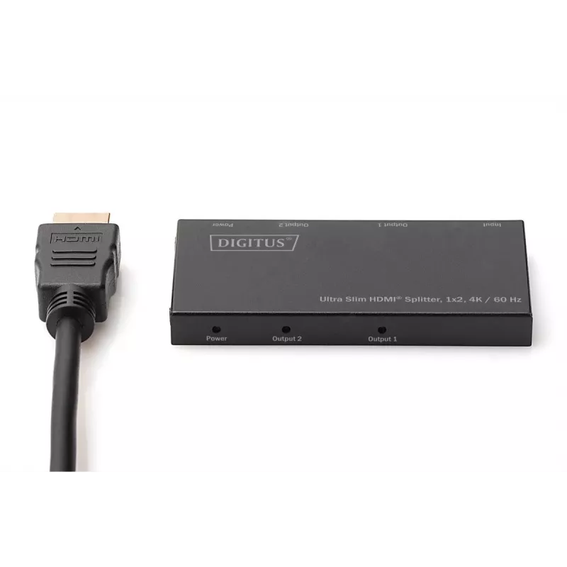 DIGITUS splitter HDMI ultra sottile, 1x2, 4K/60Hz HDR, HDCP 2.2, 18 Gbps, alimentazione Micro-USB